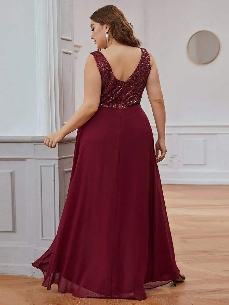 Elegant Paillette & Chiffon V-neck A-line Sleeveless Plus Size Formal Evening Dresses sold by Ever Pretty product image thumbnail 4
