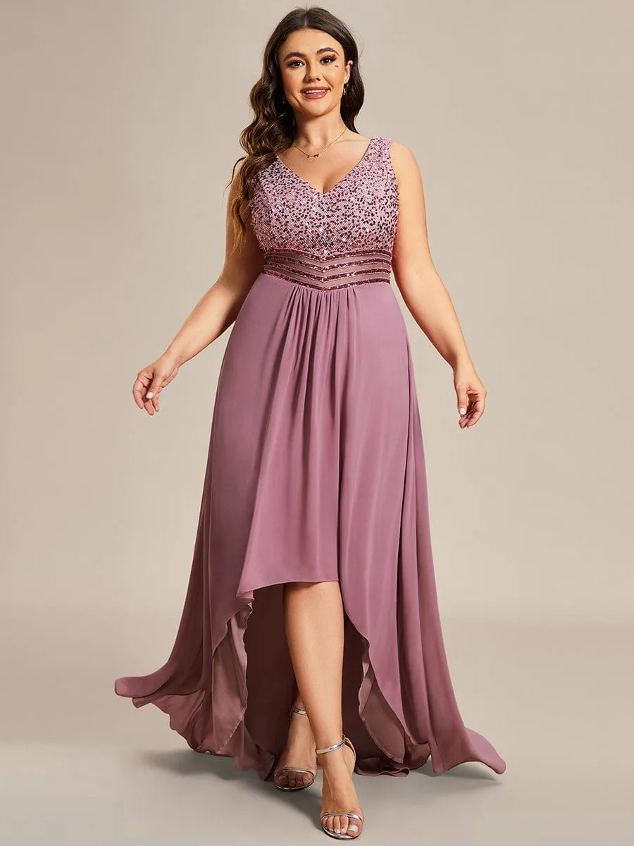 Elegant Paillette & Chiffon V-neck A-line Sleeveless Plus Size Formal Evening Dresses sold by Ever Pretty product image thumbnail 5