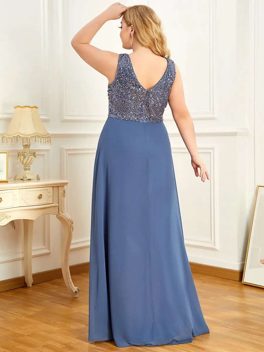 Elegant Paillette & Chiffon V-neck A-line Sleeveless Plus Size Formal Evening Dresses sold by Ever Pretty product image thumbnail 2