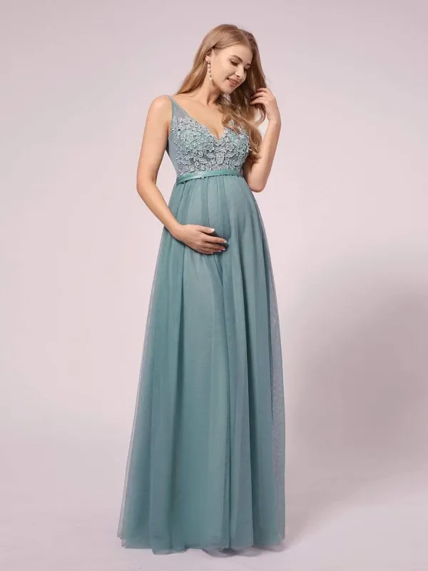 Double V-neck Lace Applique Bodice Maxi Maternity Dress sold by Ever Pretty