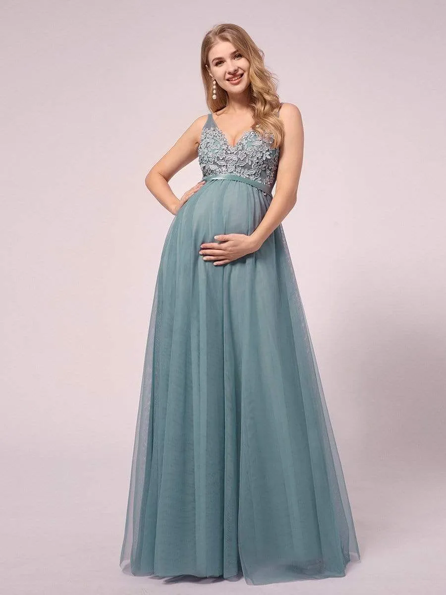 Double V-neck Lace Applique Bodice Maxi Maternity Dress sold by Ever Pretty product image thumbnail 2