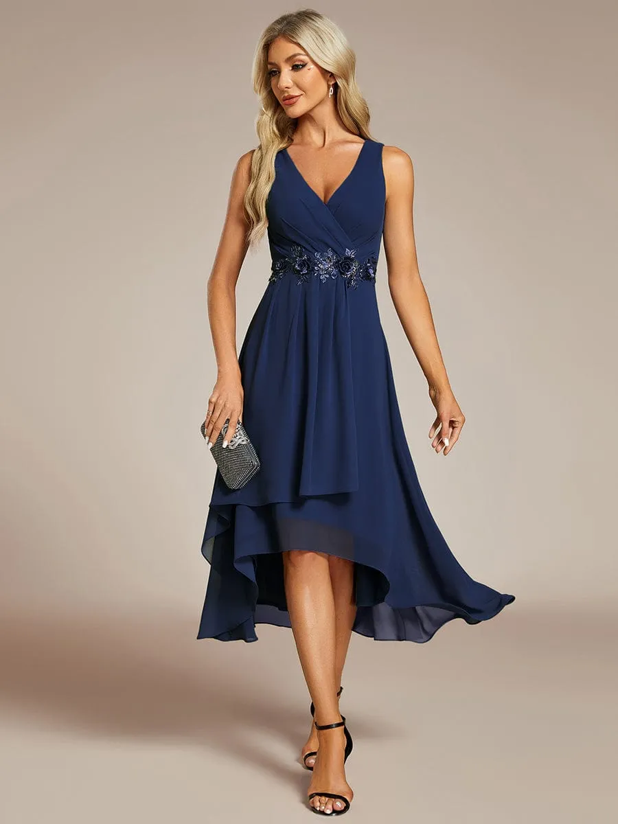 ever IRYS|Sleeveless V-Neck High Low Wedding Guest Dress with Floral Applique sold by Ever Pretty
