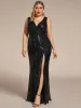 Plus Size High Slit Dazzling Sequin Deep V-Neck Evening Dress sold by Ever Pretty