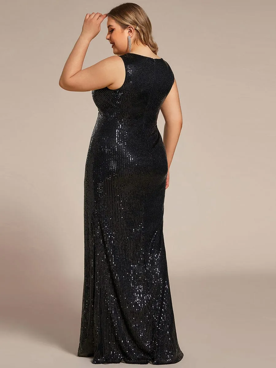 Plus Size High Slit Dazzling Sequin Deep V-Neck Evening Dress sold by Ever Pretty product image thumbnail 2