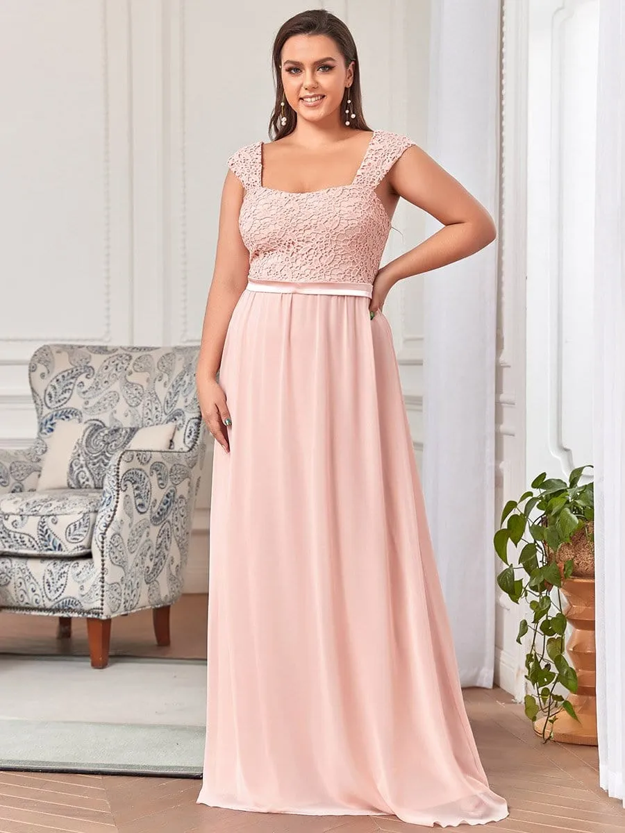 Plus Size Elegant A Line Long Chiffon Bridesmaid Dress With Lace Bodice sold by Ever Pretty product image thumbnail 3