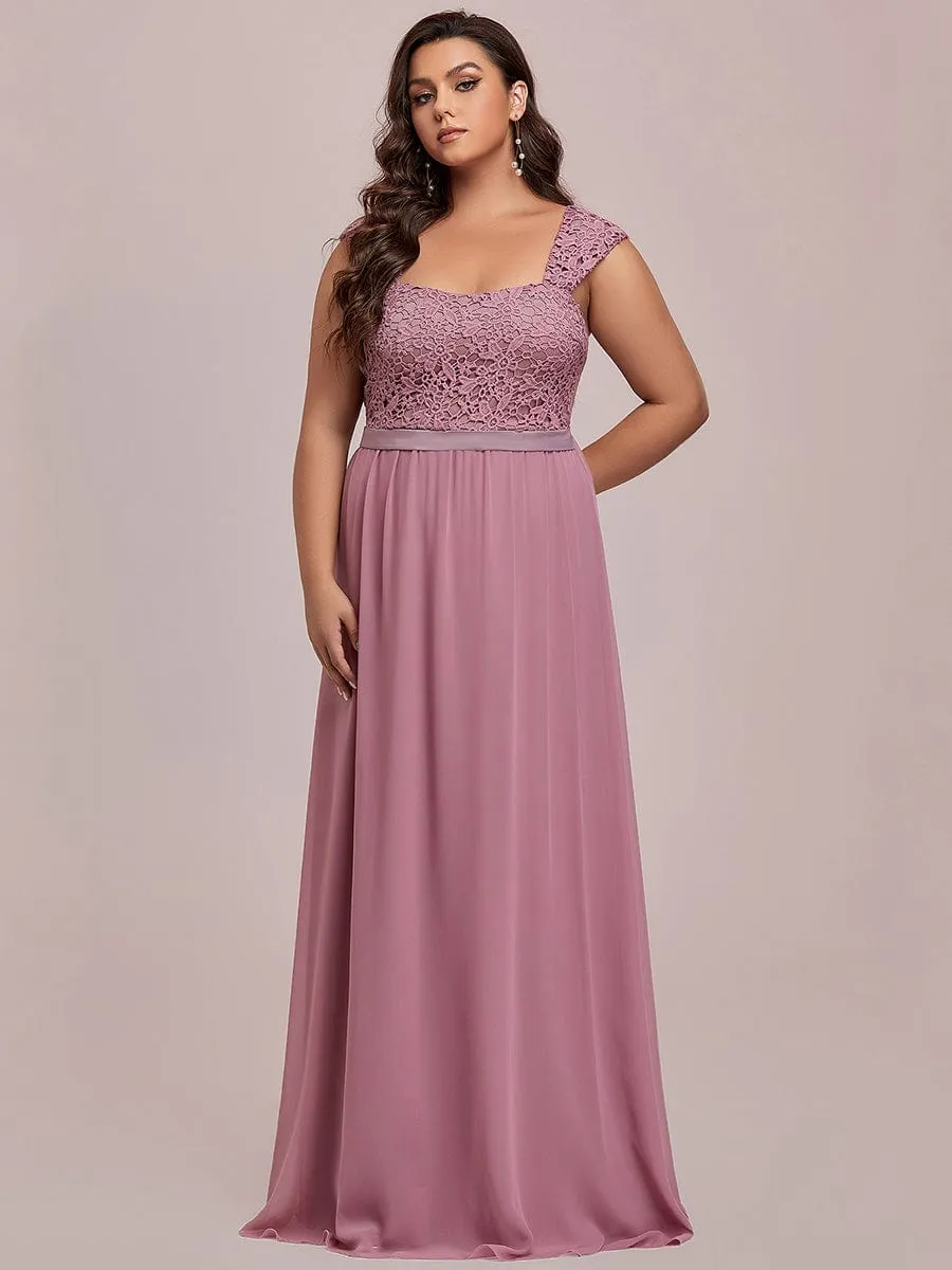 Plus Size Elegant A Line Long Chiffon Bridesmaid Dress With Lace Bodice sold by Ever Pretty