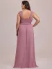 Plus Size Elegant A Line Long Chiffon Bridesmaid Dress With Lace Bodice sold by Ever Pretty