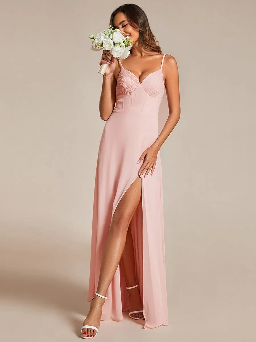 Spaghetti Strap V-Neck Chiffon Bridesmaid Dress with High Slit sold by Ever Pretty product image thumbnail 4