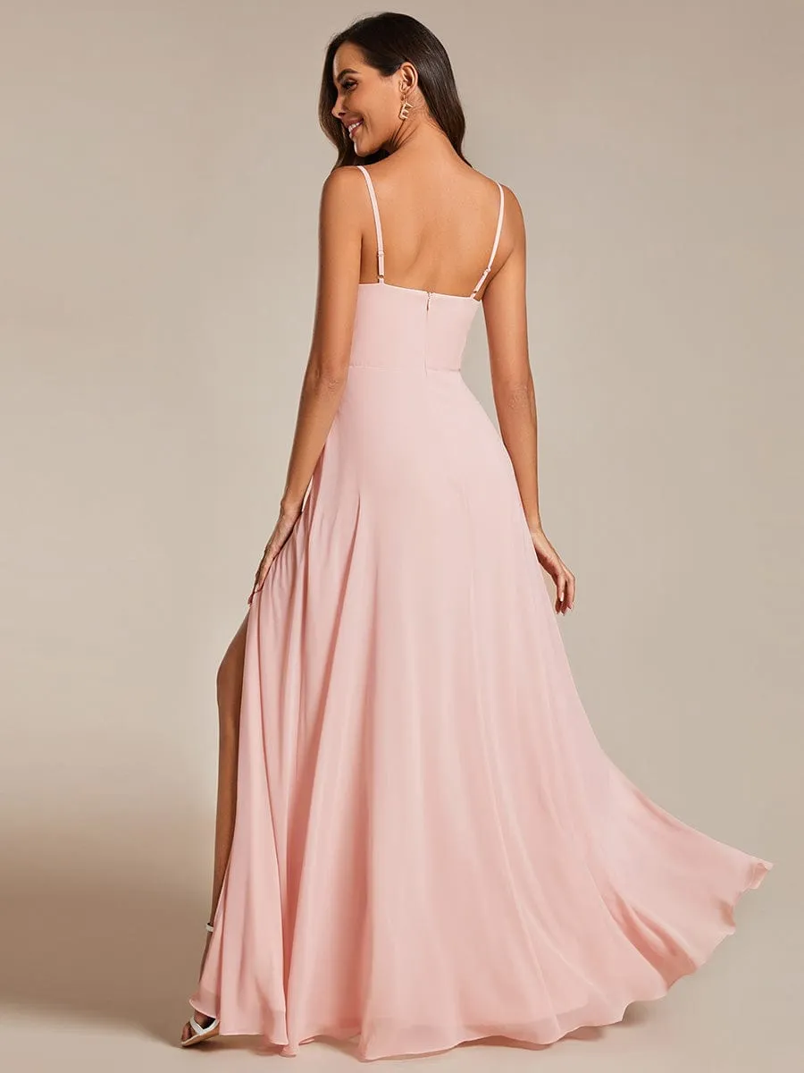 Spaghetti Strap V-Neck Chiffon Bridesmaid Dress with High Slit sold by Ever Pretty product image thumbnail 2