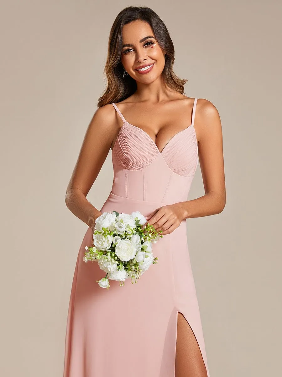 Spaghetti Strap V-Neck Chiffon Bridesmaid Dress with High Slit sold by Ever Pretty product image thumbnail 3