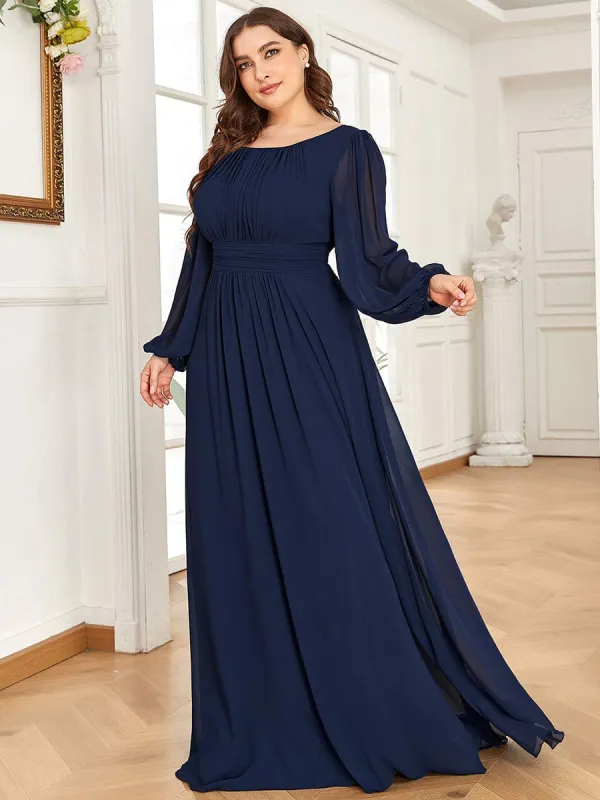 pretty CELESTE|Plus Size See-Through Puff Sleeve Chiffon Mother Dress sold by Ever Pretty