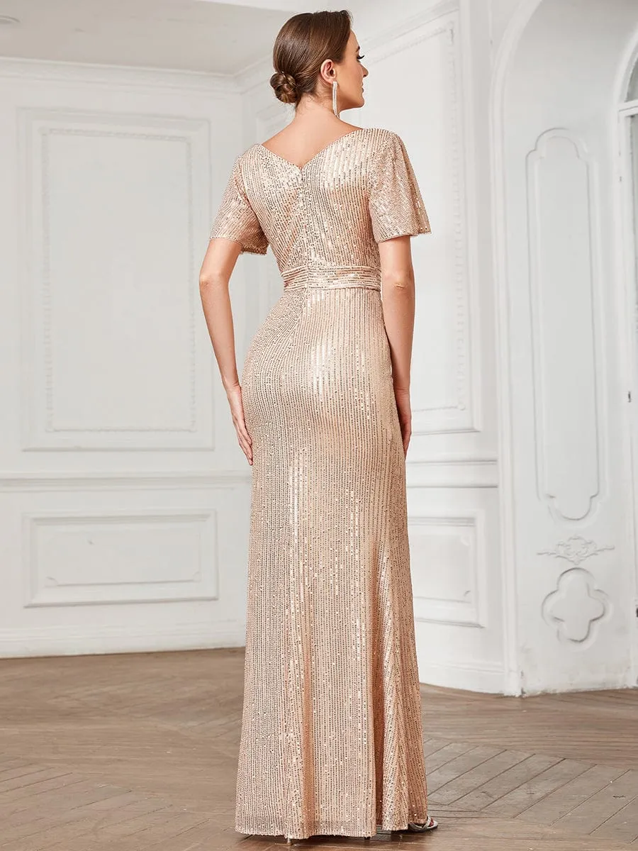 ever ANA|Sequin V-Neck Short Sleeve Empire Waist Evening Dress sold by Ever Pretty product image thumbnail 2