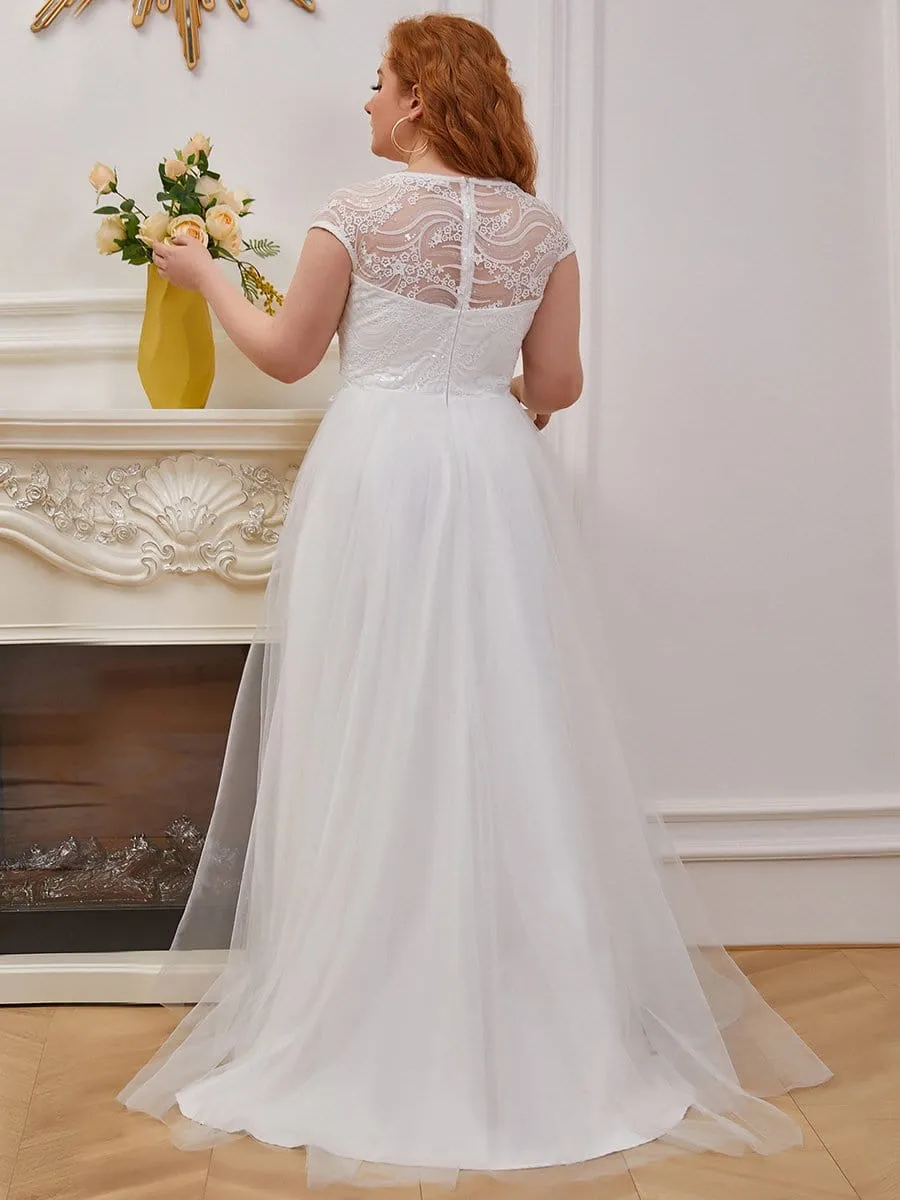 Custom Size Sheer Cap Sleeves Embroidery Wedding Dress sold by Ever Pretty product image thumbnail 2