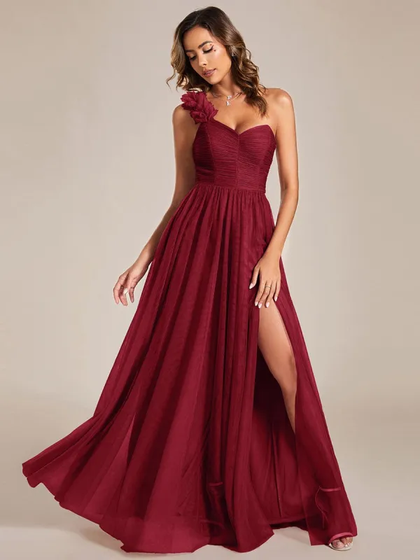 Custom Size Sweetheart Neckline One Shoulder with Floral Tulle High Slit Bridesmaid Dress sold by Ever Pretty