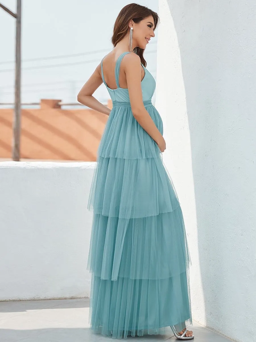 Plus Size Tie Waist V-Neck Tiered Floor-length Maternity Dress sold by Ever Pretty product image thumbnail 5