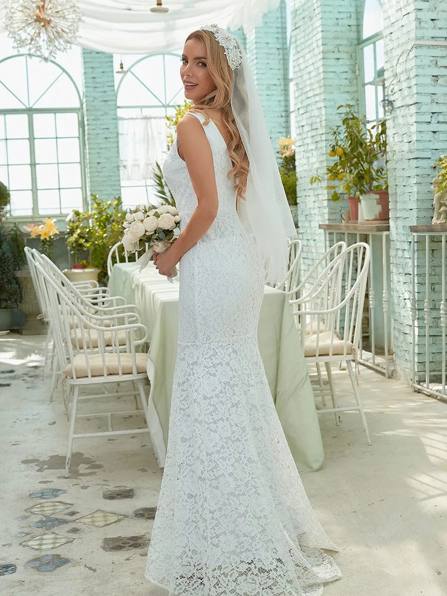 Custom Size Dainty Deep V Neck Sleeveless Fishtail Lace Wedding Dress sold by Ever Pretty product image thumbnail 2