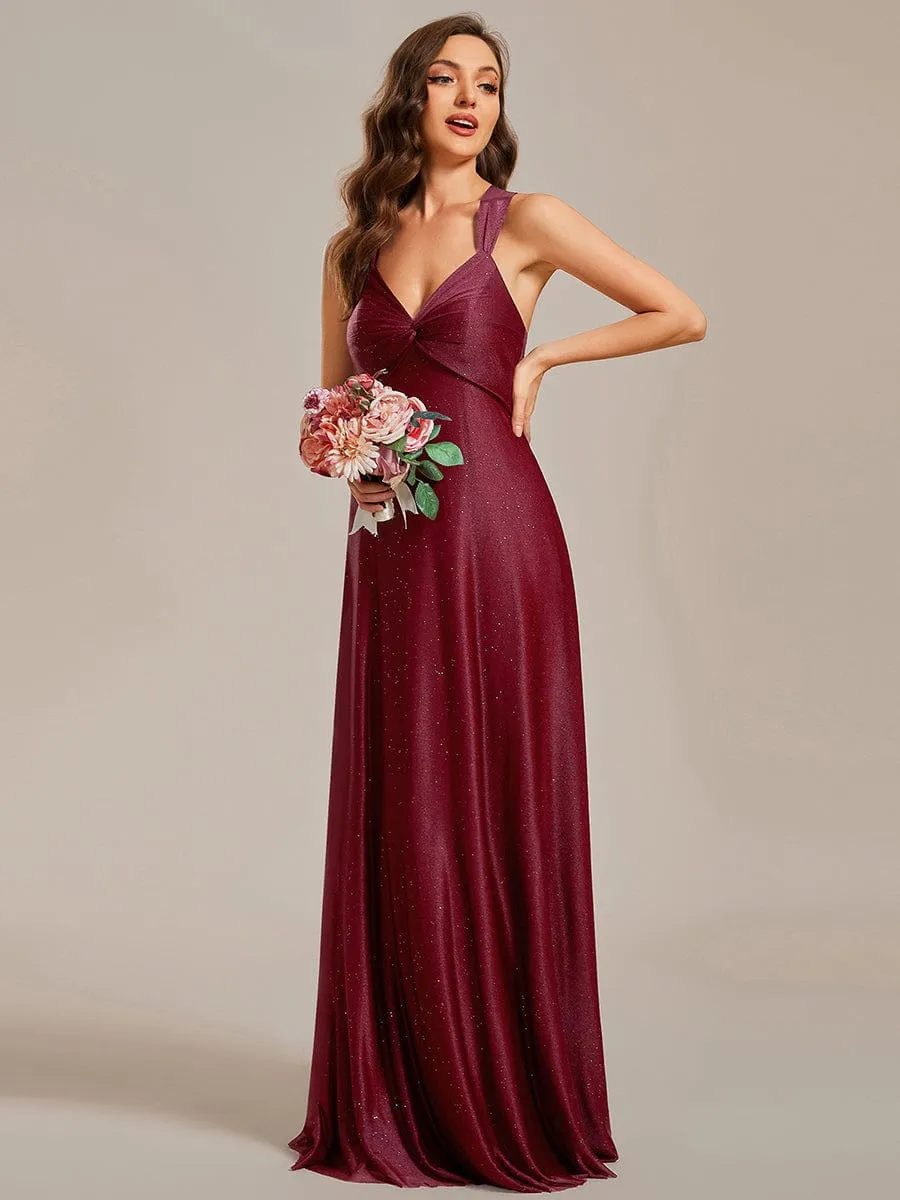 Glittery Pleated V-neck Adjustable Back Lace-Up Sleeveless Bridesmaid Dress sold by Ever Pretty product image thumbnail 5