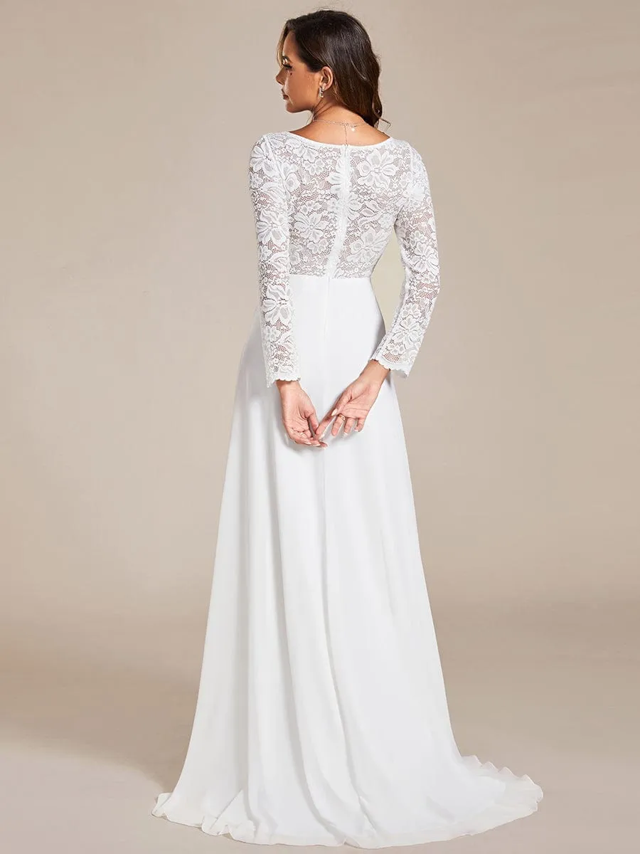 Custom Size Lace Long Sleeves Eyelash Edge Bodycon Mermaid Chiffon Wedding Dress sold by Ever Pretty product image thumbnail 5