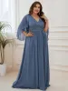 Plus Size Deep V Neck Lace Bodice Long Flowy Evening Dress sold by Ever Pretty
