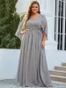 Plus Size Deep V Neck Lace Bodice Long Flowy Evening Dress sold by Ever Pretty