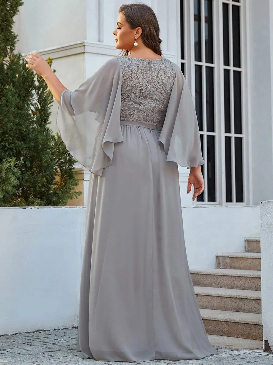 Plus Size Deep V Neck Lace Bodice Long Flowy Evening Dress sold by Ever Pretty product image thumbnail 4