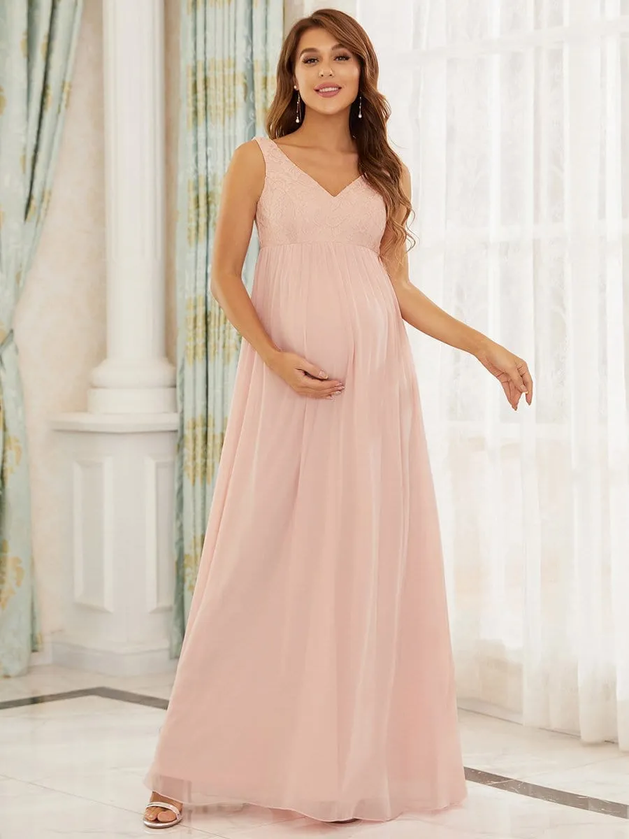 V-Neck Lace Floor-Length A-Line Maternity Dress sold by Ever Pretty