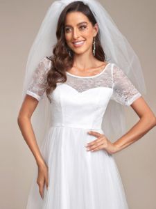Short Sleeve Corset Lace-Up A-Line Wedding Dress sold by Ever Pretty