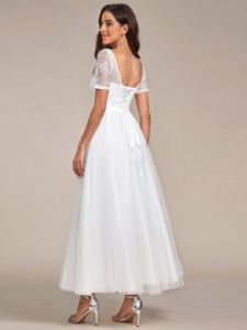 Short Sleeve Corset Lace-Up A-Line Wedding Dress sold by Ever Pretty