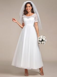Short Sleeve Corset Lace-Up A-Line Wedding Dress sold by Ever Pretty