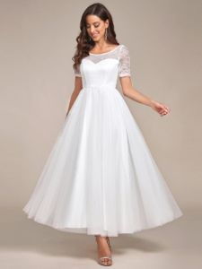 Short Sleeve Corset Lace-Up A-Line Wedding Dress sold by Ever Pretty