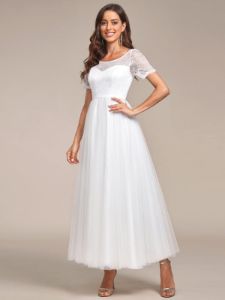 Short Sleeve Corset Lace-Up A-Line Wedding Dress sold by Ever Pretty