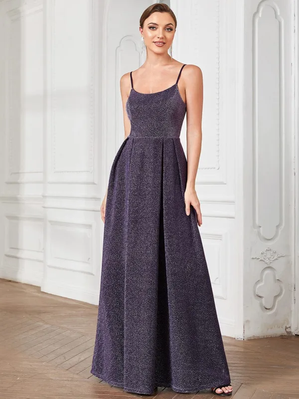 Spaghetti Strap Pleated A-Line Evening Dress sold by Ever Pretty