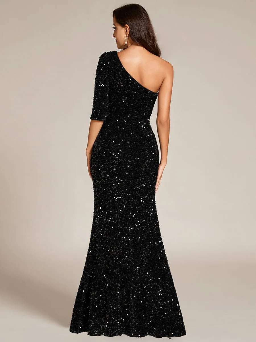 Custom Size Slit One-Shoulder Sequin Evening dress Maxi with bare legs sold by Ever Pretty product image thumbnail 2