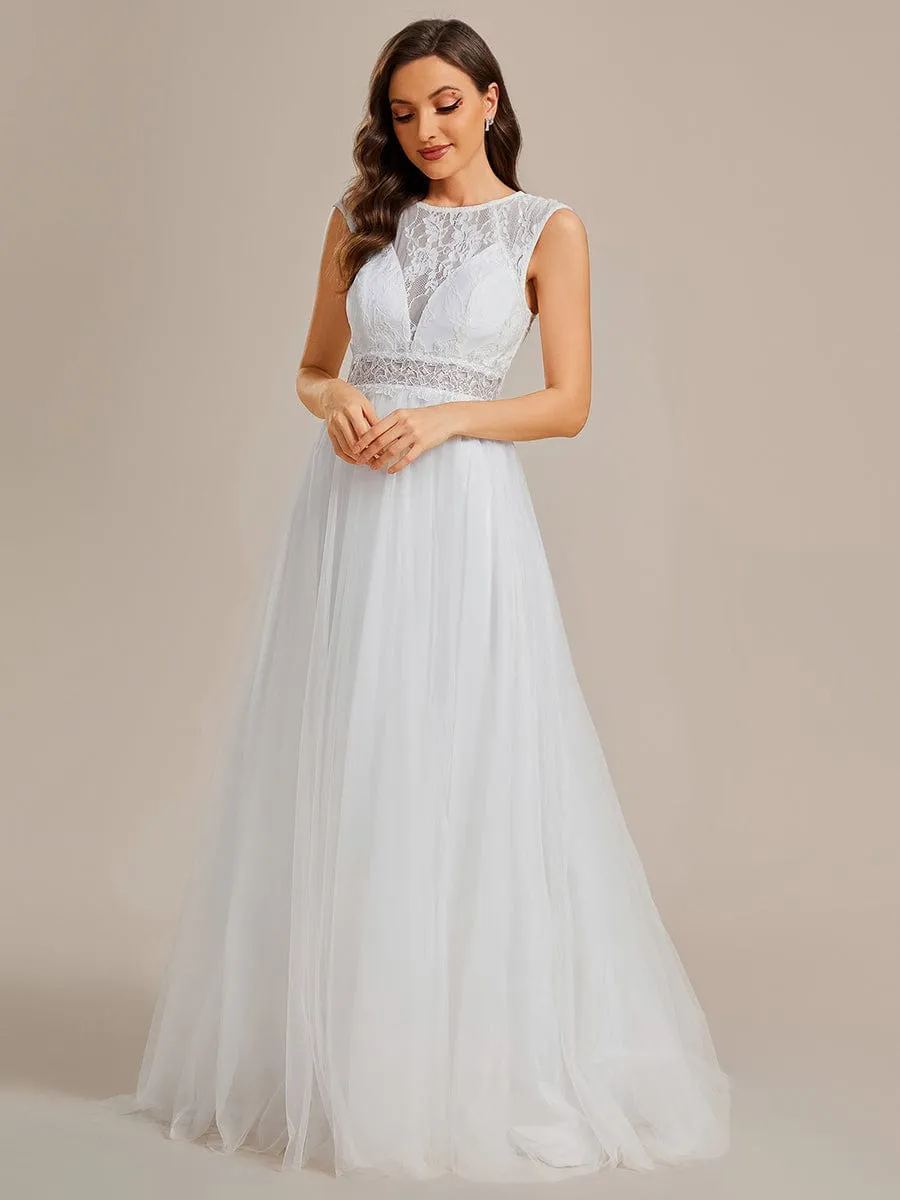 PERESIA'S BRIDE|Sleeveless See-Through Round Neckline Lace Embroidery Wedding Dress sold by Ever Pretty