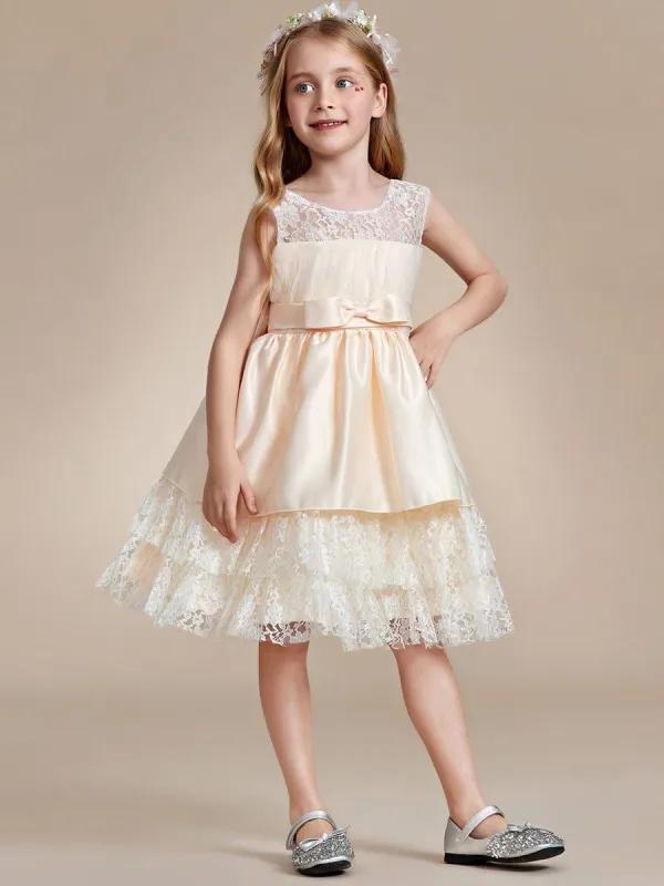 Multi-Layered Princess Flower Girl Dress with Large Bow Detail sold by Ever Pretty