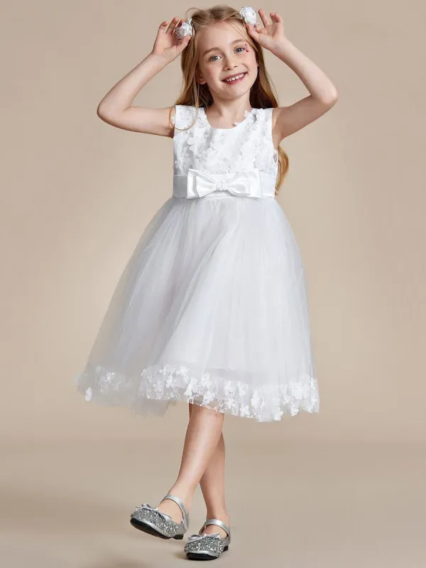 Flower Adorned Sheer Flower Girl Dress with Butterfly Bows sold by Ever Pretty