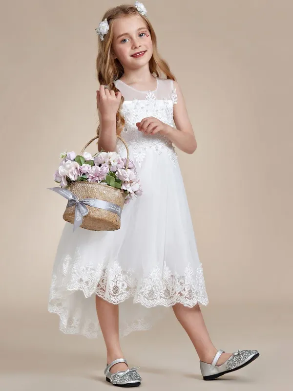 Stylish Lace High Low A-line Flower Girl Dress with Sleeveless sold by Ever Pretty