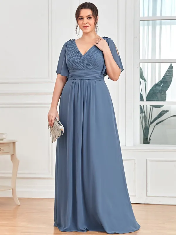 Plus Size Empire Waist Short Sleeve Pleated Chiffon Evening Dress sold by Ever Pretty