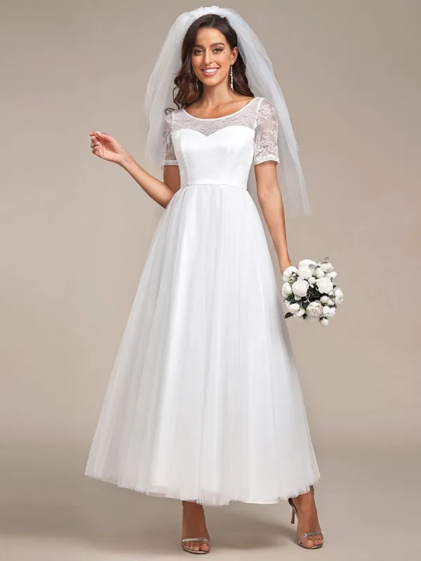 Short Sleeve Corset Lace-Up A-Line Wedding Dress sold by Ever Pretty