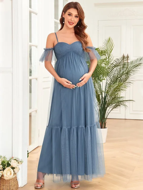 Tulle Draped Cold Shoulder Tiered Pleated Maternity Dress made by Ever Pretty