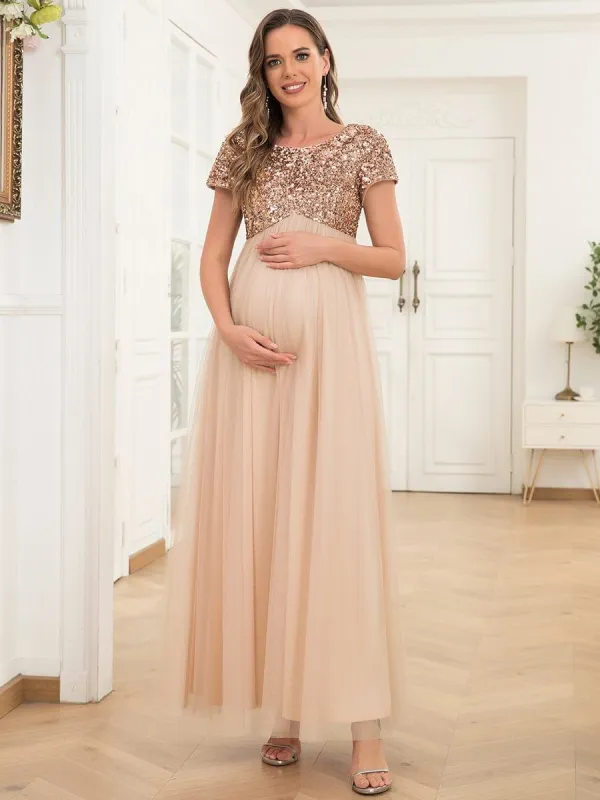 Short Sleeve  Sequin Top Empire Waist Tulle Maternity Dress made by Ever Pretty