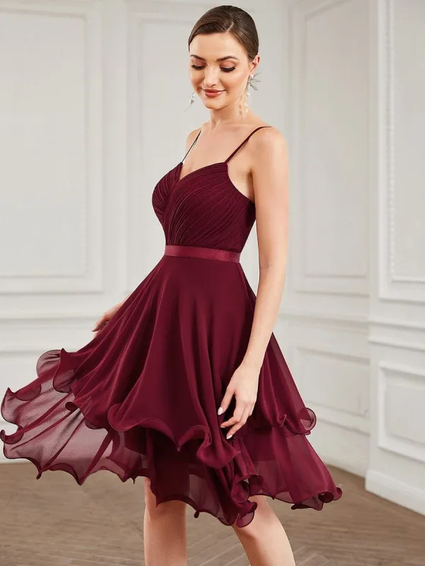 Chiffon Spaghetti Strap Ruffle Knee-Length Ruffled Bridesmaid Dress sold by Ever Pretty