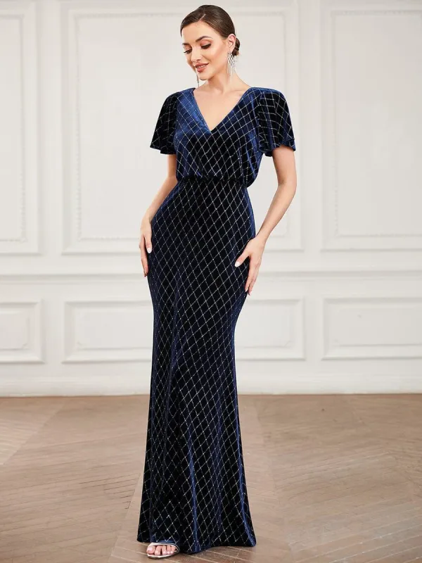 Velvet V-Neck Sparkly Bodycon Evening Dress sold by Ever Pretty