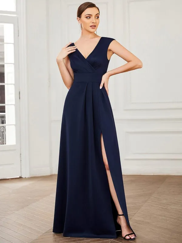 Double V-Neck Pleated Sleeveless Slit Evening Dress sold by Ever Pretty
