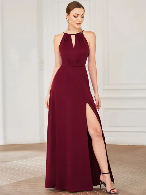 Halter Keyhole Front & Back High Slit Evening Dress sold by Ever Pretty