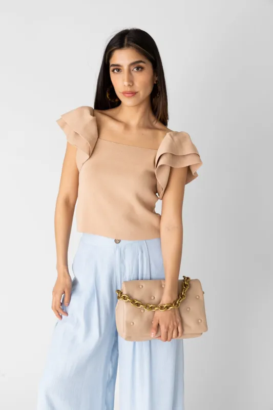 Lola Ruffle Sleeve Knit Top sold by fab'rik