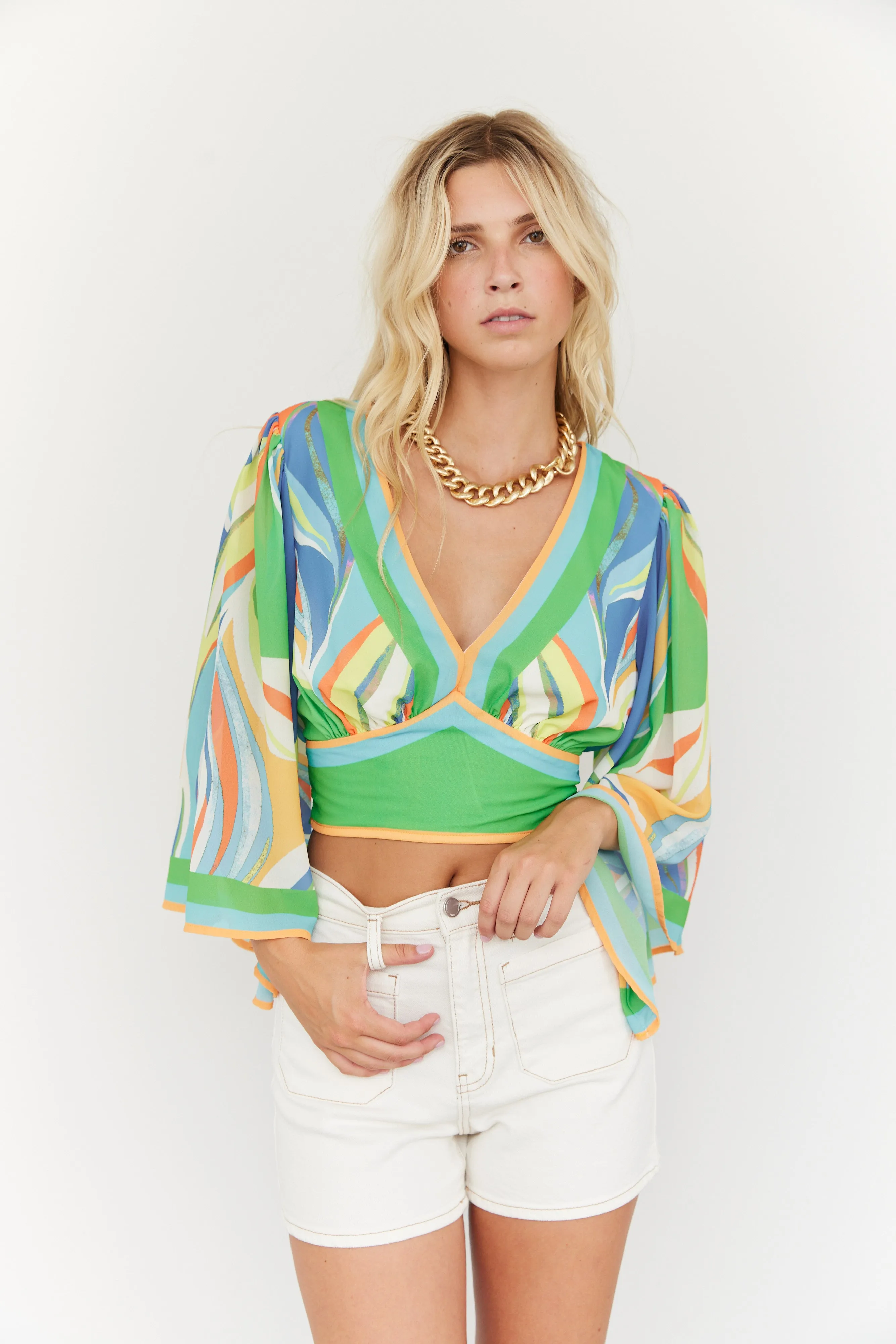 SALE - Ellie Printed V Neck Cropped Top sold by fab'rik