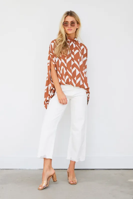 Demi Printed Mock Neck Caftan Top sold by fab'rik