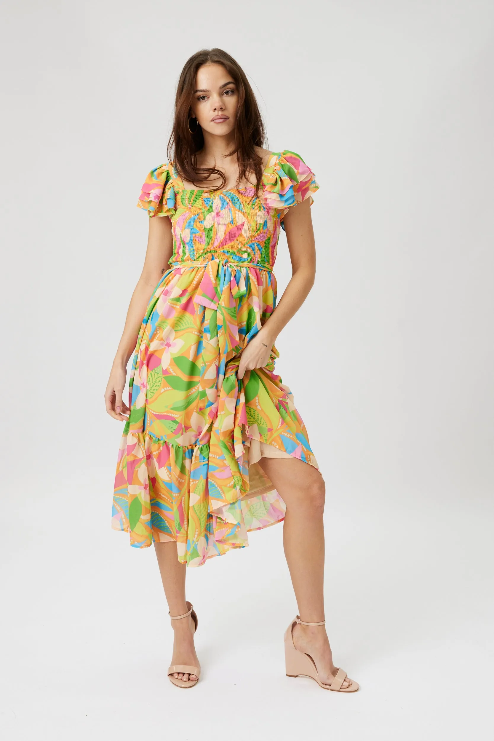 SALE - Olivia Printed Smocked Bodice Midi Dress sold by fab'rik product image thumbnail 2