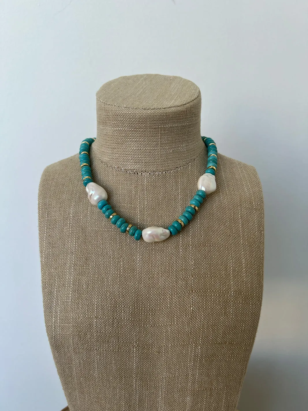 Amanda Chunky Pearl and Stone Heishi Necklace sold by fab'rik